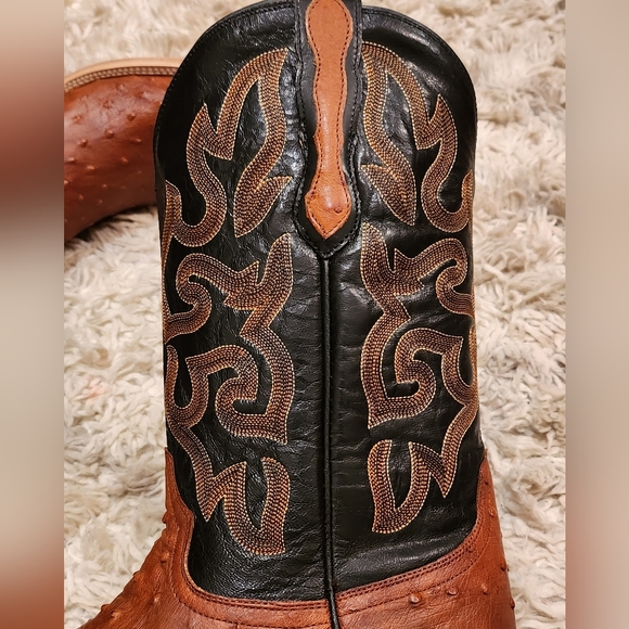 SOLD!! Capitan Men's TELLURIDE Cognac Ostrich Square Toe Cowboy Boots. 10EE NIB! - Picture 6 of 12